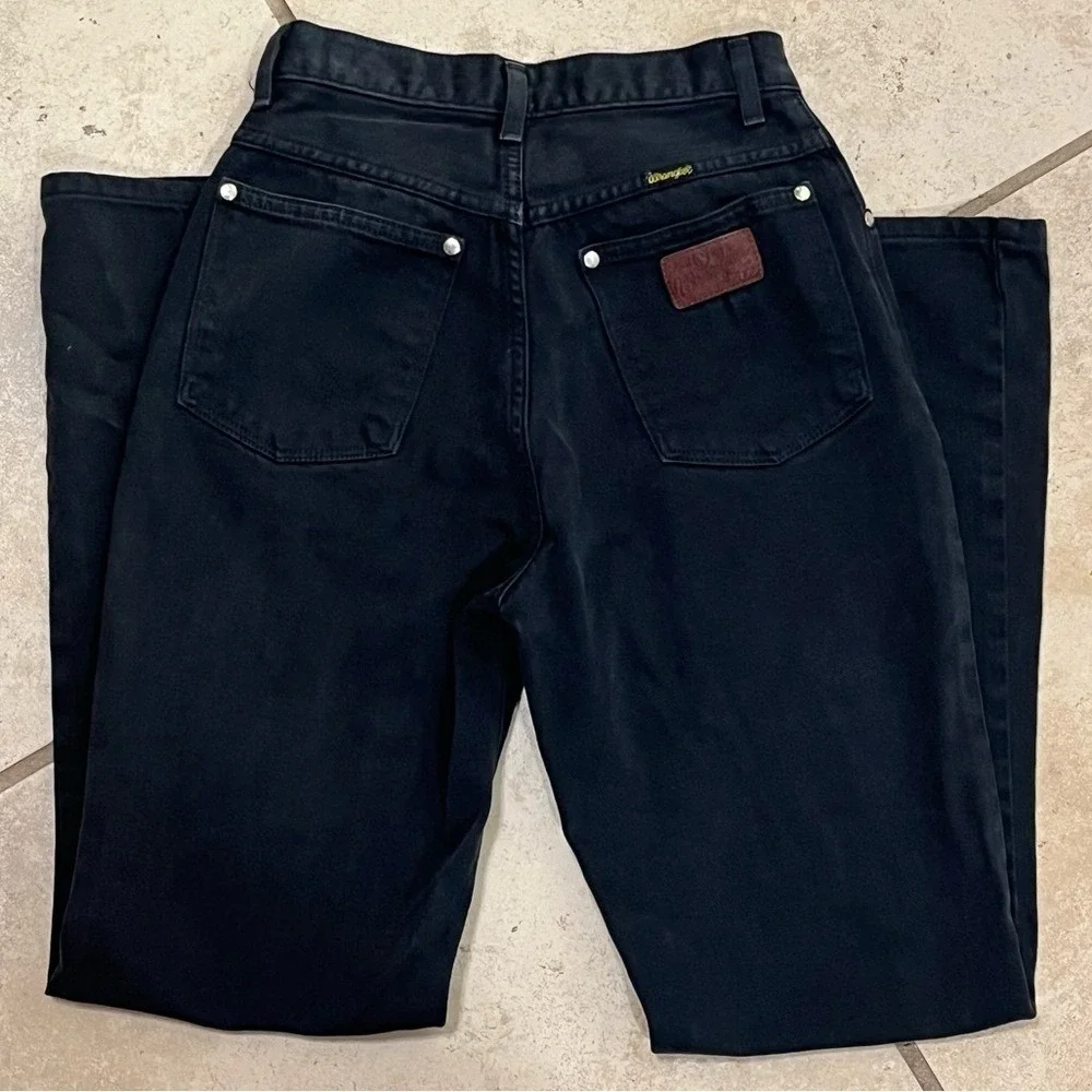 Vintage Lady Wrangler Black High Waisted Jeans 28/4 Straight Leg Western USA - Picture 4 of 15
